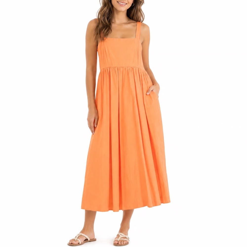 a new day Orange Square-Neck Midi Dress